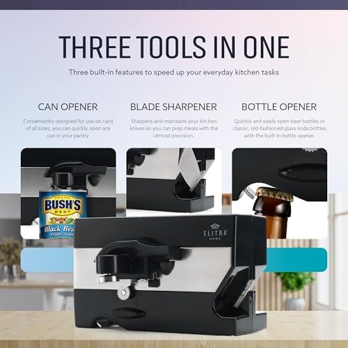 ELITRA HOME 3-In-1 Under The Cabinet Electric Can Opener - Black