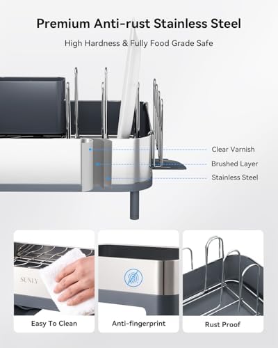 SUNLY Expandable Stainless Steel Dish Drying Rack, Gray