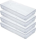 Kingrol 4-Pack Clear Drawer Organizer Bins, 15 x 6 x 2 Inch Desk &