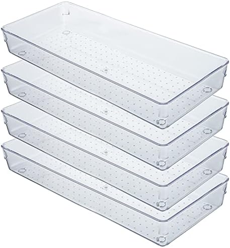 Kingrol 4-Pack Clear Drawer Organizer Bins, 15 x 6 x 2 Inch Desk &