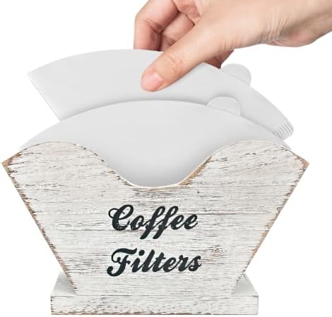 Coffee Filter Holder, Vintage White Rustic Wood #4 Cone Storage