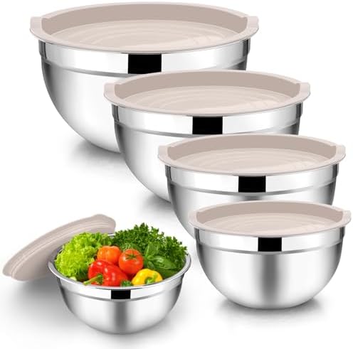 TeamFar Mixing Bowls Set of 5, Stainless Steel Metal Salad Bowls with