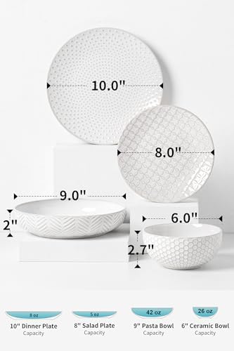 FOBENTA 32-Piece Luxury Dinnerware Set,Complete Plates and Bowls Set for 8,Upscale Ceramic Dish Set for Hosting, Holidays & Family Gatherings–Microwave & Dishwasher Safe