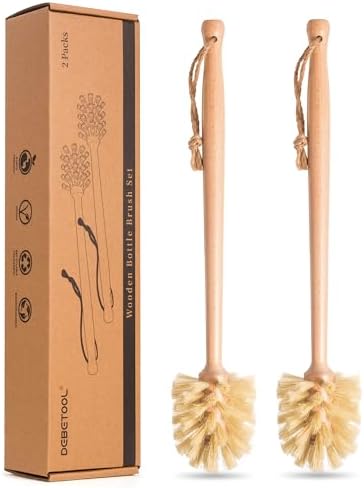 DEBETOOL 2-Pack Wooden Bottle Brush with Sisal Bristles