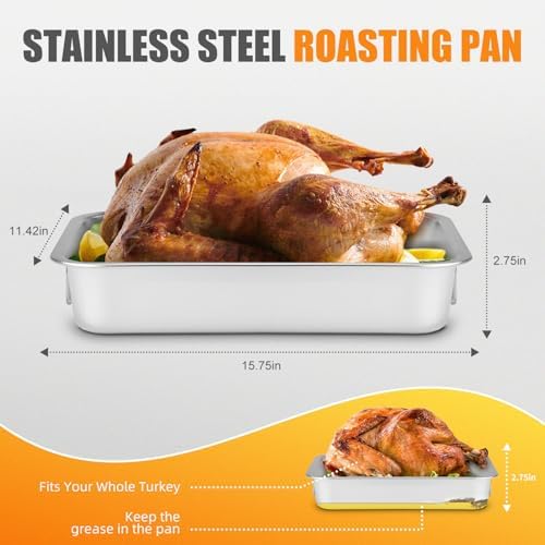 Compact Stainless Steel Turkey Roasting Pan with Rack & Handles