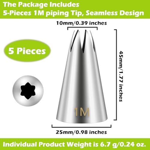 Suuker 1M Piping Tips Set, 5-Piece Large Star Cake Decorating Tips