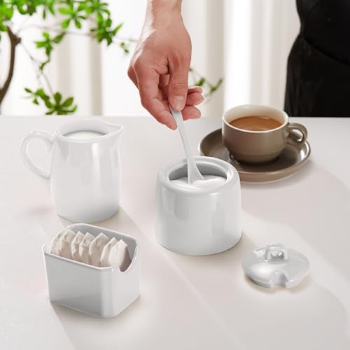 KooK Sugar and Creamer Set, 3 Piece, Pitcher, Sugar Bowl with Lid and