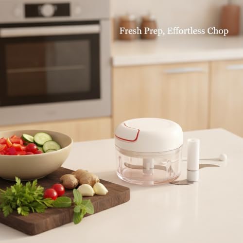 Manual Garlic Chopper, Pull String Food Mincer with Double Blades for