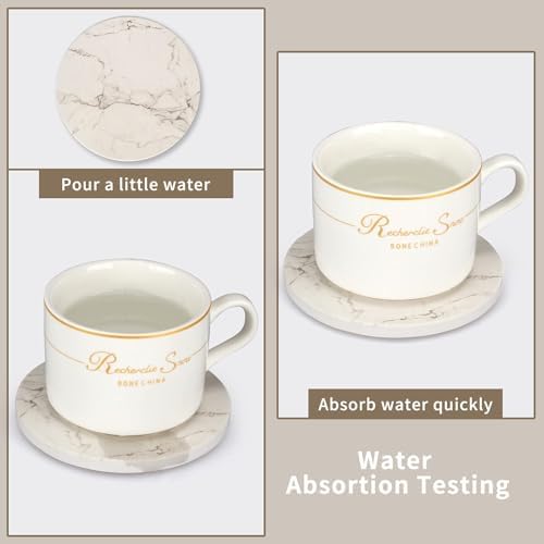 White Marble Coasters Set of 6 Absorbent Ceramic Cute Drink Coaster