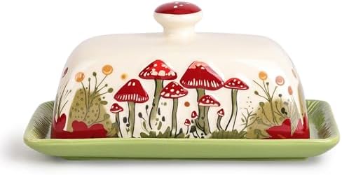Fungi Fun Ceramic Butter Dish with Lids - Mushroom Butter Containers