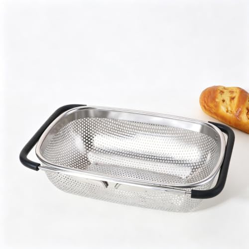 Expandable Stainless Steel Over-the-Sink Colander Basket, Telescopic