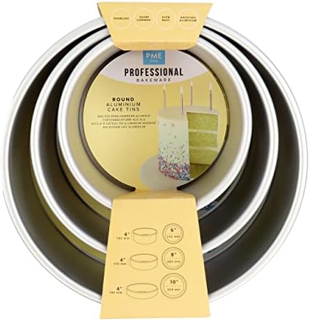 PME Round Cake Pans 6, 8, 10-Inch x 4-Inch Deep, Set of 3, Silver