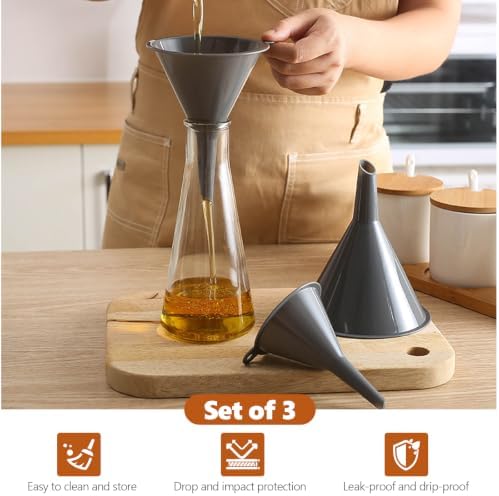Plastic Kitchen Funnel Set of 3,BPA Free Round Food Funnels for