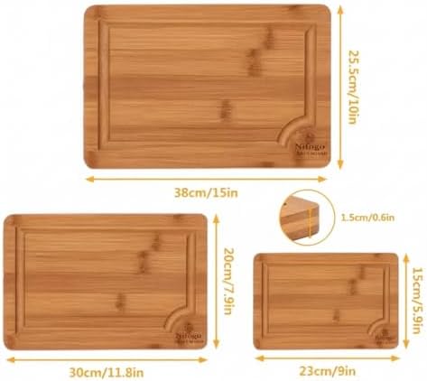 Bamboo Cutting Boards 5-Piece Set (S/M/L) with Juice Grooves &