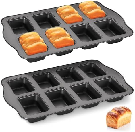HONGBAKE 2 Pack Mini Loaf Baking Pans 8-Cavity, Nonstick Small