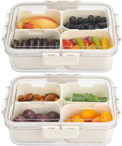 4 Compartment Snackle Box Containers with Lids, 2 Pcs Divided Serving