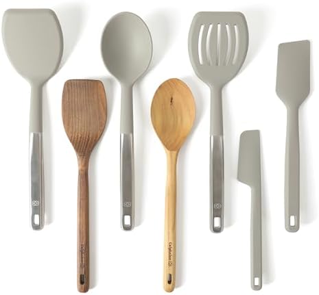 Calphalon Prime Silicone and Teak Wood Tool Set, 7-Piece