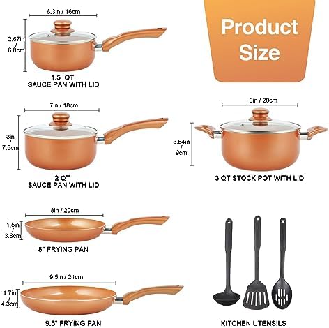 M MELENTA Pots and Pans Set Ultra Nonstick, Pre-Installed 11pcs