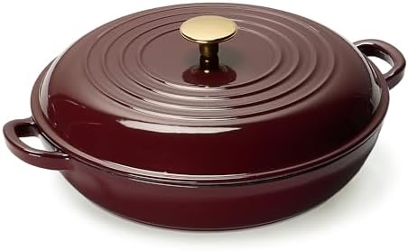 CAROTE 3.4QT Enameled Cast Iron Braiser Pan, Shallow Dutch Oven