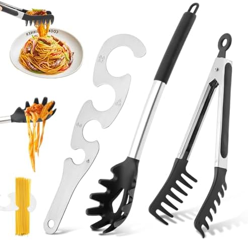 Silicone Spaghetti Spoon & Pasta Tong with Pasta Measurer