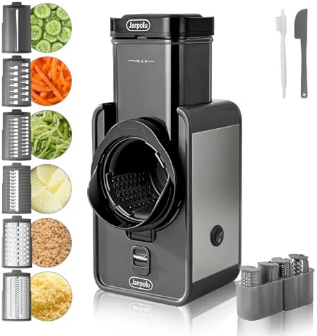 Electric Cheese Grater with 6 Stainless Steel Blades, Dark Grey
