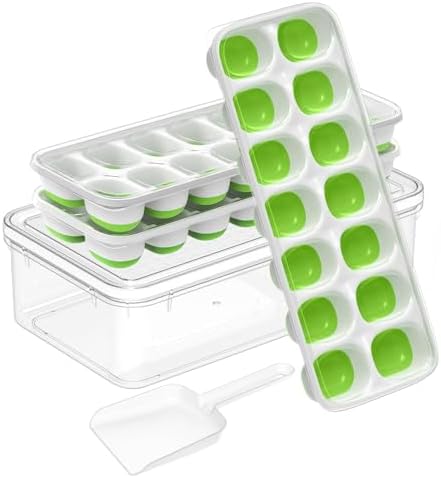 3-Pack Ice Cube Trays with Lids - 42-Cube Durable Silicone & Plastic