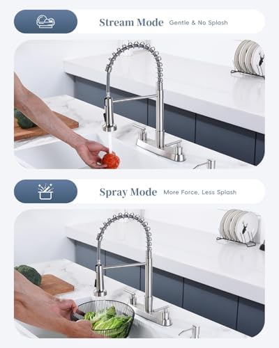 APPASO Spring 4 Hole Kitchen Faucet with Soap Dispenser