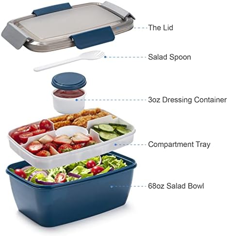 Large Salad Container for Lunch, 2 Packs 68oz Salad Bowls to go for