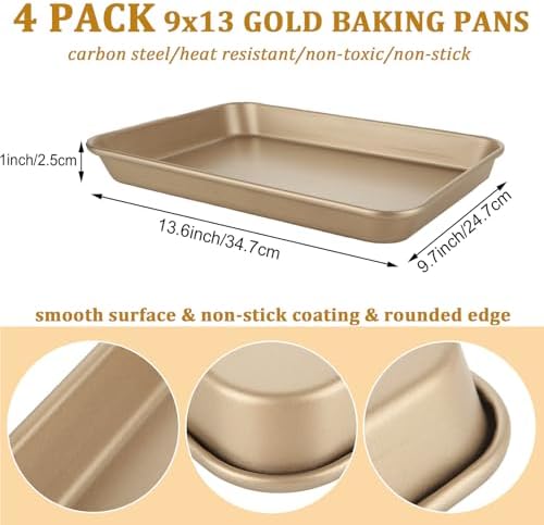 Acrux7 4 Pack 9x13 Baking Pan, Nonstick 1/4 Sheet Pans Carbon Steel