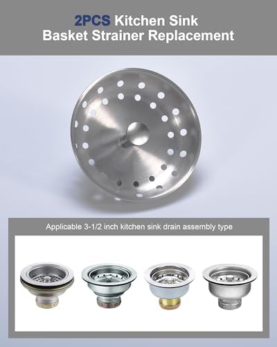 KONE 2PCS Kitchen Sink Basket Strainer Replacement for 3-1/2 Inch