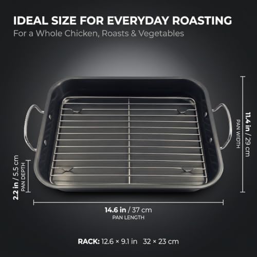 Nonstick Roasting Pan with Flat Rack, 15 x 11.4 Inch Roaster Pan