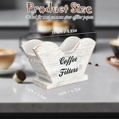 Coffee Filter Holder, Vintage White Rustic Wood #4 Cone Storage