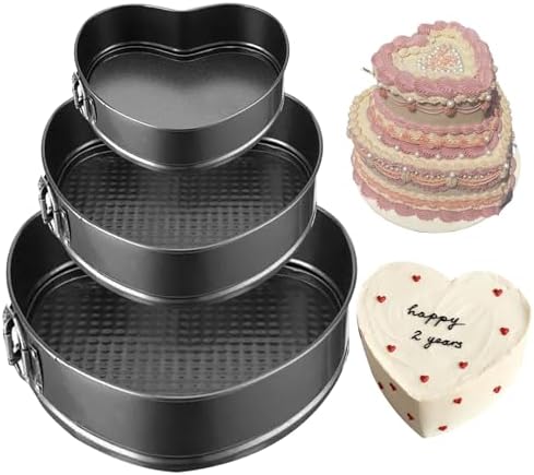 Springform Cake Pan Set of 3 (4, 7, 9 Inch) Heart Leakproof Nonstick