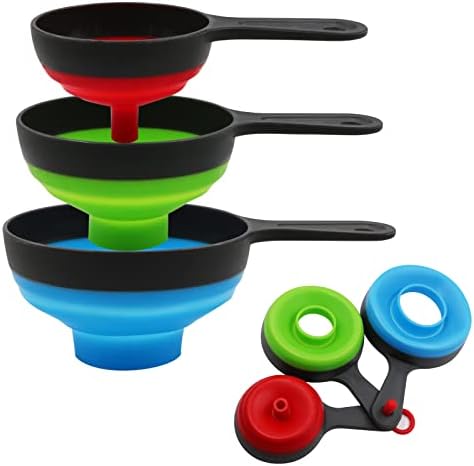KongNai Silicone Collapsible Kitchen Funnels 4 Pack + Wide Mouth