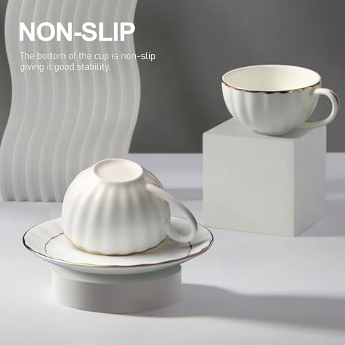 IQCWOOD Fine Bone China Tea Cup and Saucers with Gold Trim Set of