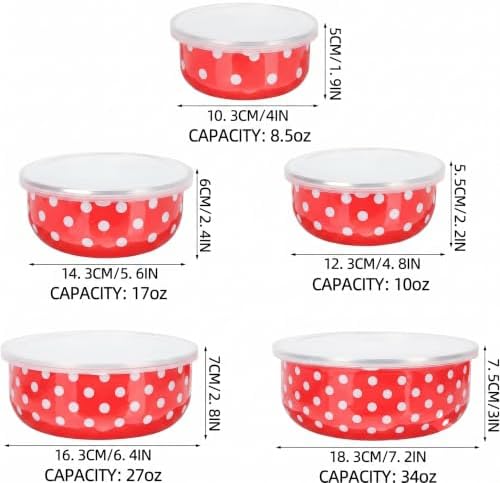 Milisten 5-Piece Enamel Bowls with Lids, Retro Nesting Food Storage