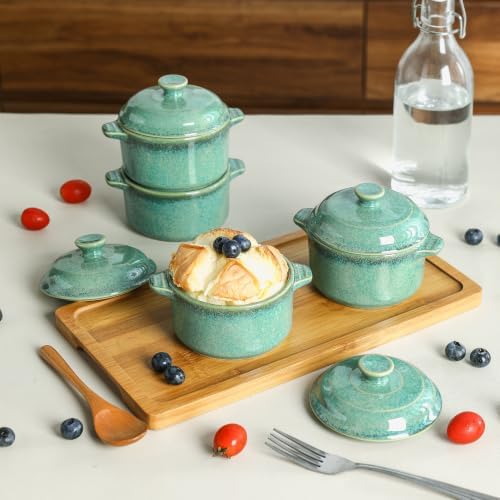 Henten Home Ceramic 8.5 oz Mini Cocotte, Casserole with Lid Set of 4