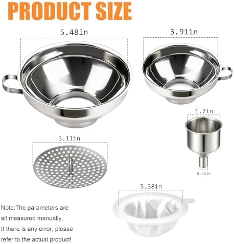 5 Pack Stainless Steel Canning Funnel Set, Wide Mouth Funnel for Mason