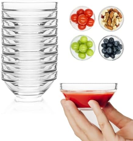 3in 2.5oz Mini Glass Bowls, Small Prep Bowl, 10 Pack Dipping bowls