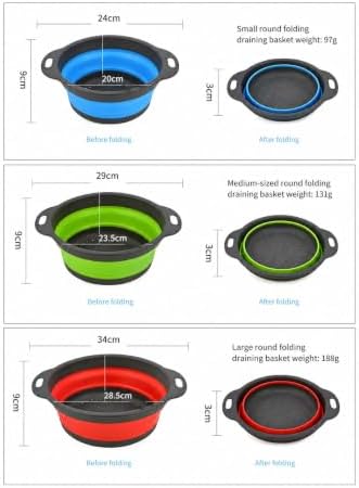 Collapsible Round Silicone Colander Set of 3, BPA-Free Nesting Kitchen