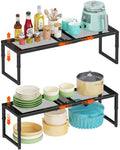 2 Pack Expandable Kitchen Cabinet Shelf Organizer, 15.5"-25.5" Long Adjustable Storage Shelves Organizers for Kitchen Countertop Pantry Cupboard Table Desk Counter, Stackable, 30LBS Load Capacity