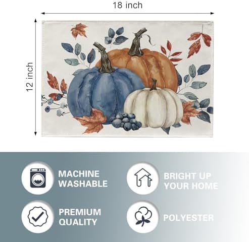 Fall Blue White Pumpkin Placemats Set of 4