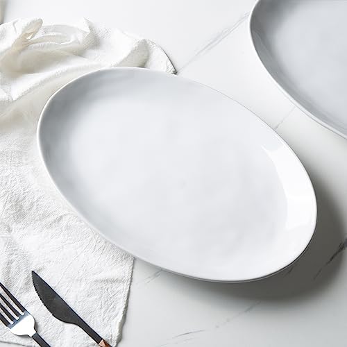 Ceramic Serving Platters, 12" White Serving Dishes, Dinner Plates, Set