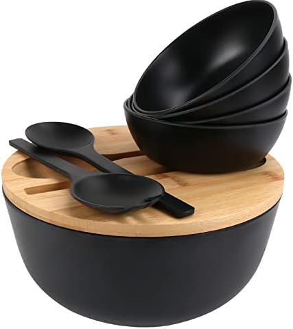ShineMe Salad Bowls, Large Salad Bowl with Lid and Servers, Bamboo