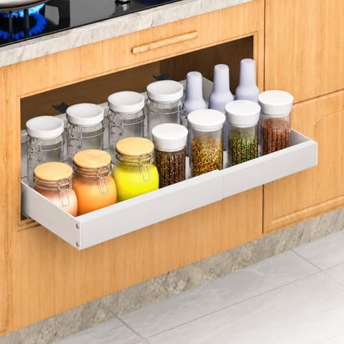 1 Pack Pull Out Cabinet Organizer Expandable,16.53" Deep | Pull Out Drawers for Cabinets with Adjustable width from 12.6" to 21" Sliding Drawers for Cabinets with Heightening Pad No Drill for Kitchen