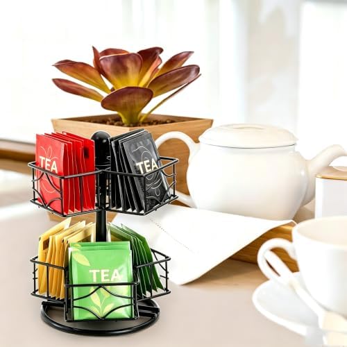Frcctre Tea Bag Organizer, 360 Degree Tea Bag Spining Carousel