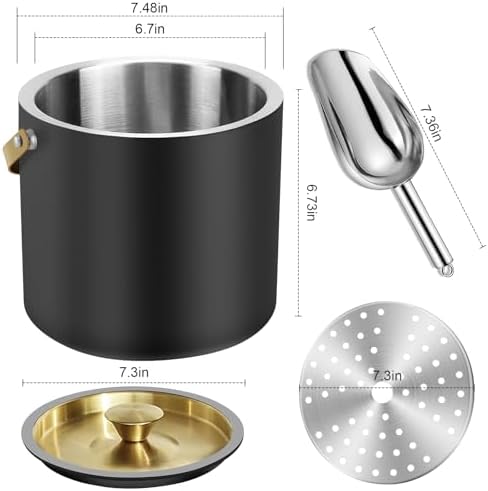3.2L/3.4Qt Modern Insulated Ice Bucket with Lid, Scoop