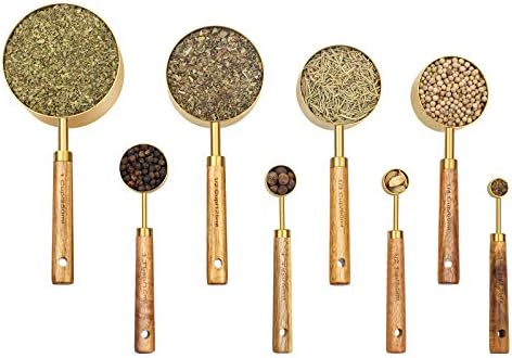 Measuring Cups and Spoons Set of 8, Golden Stainless Steel Measuring