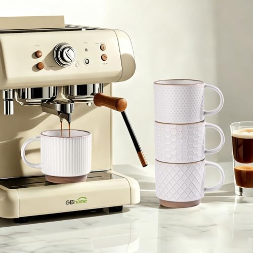GBhome 12oz Stackable Coffee Mugs with Stand, Ceramic Coffee Cups Set