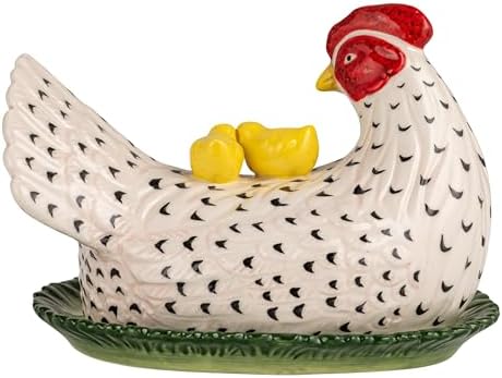 Creative Co-Op Stoneware Vintage Reproduction Hen Shaped Butter Dish